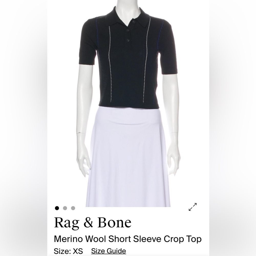 rag & bone Black Short-Sleeve Polo Top with Contrast Stitching